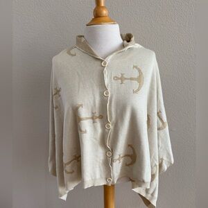 Wrap Sweater Made In Italy Neutral Gold Reversible Sailing Anchors SIZE OS